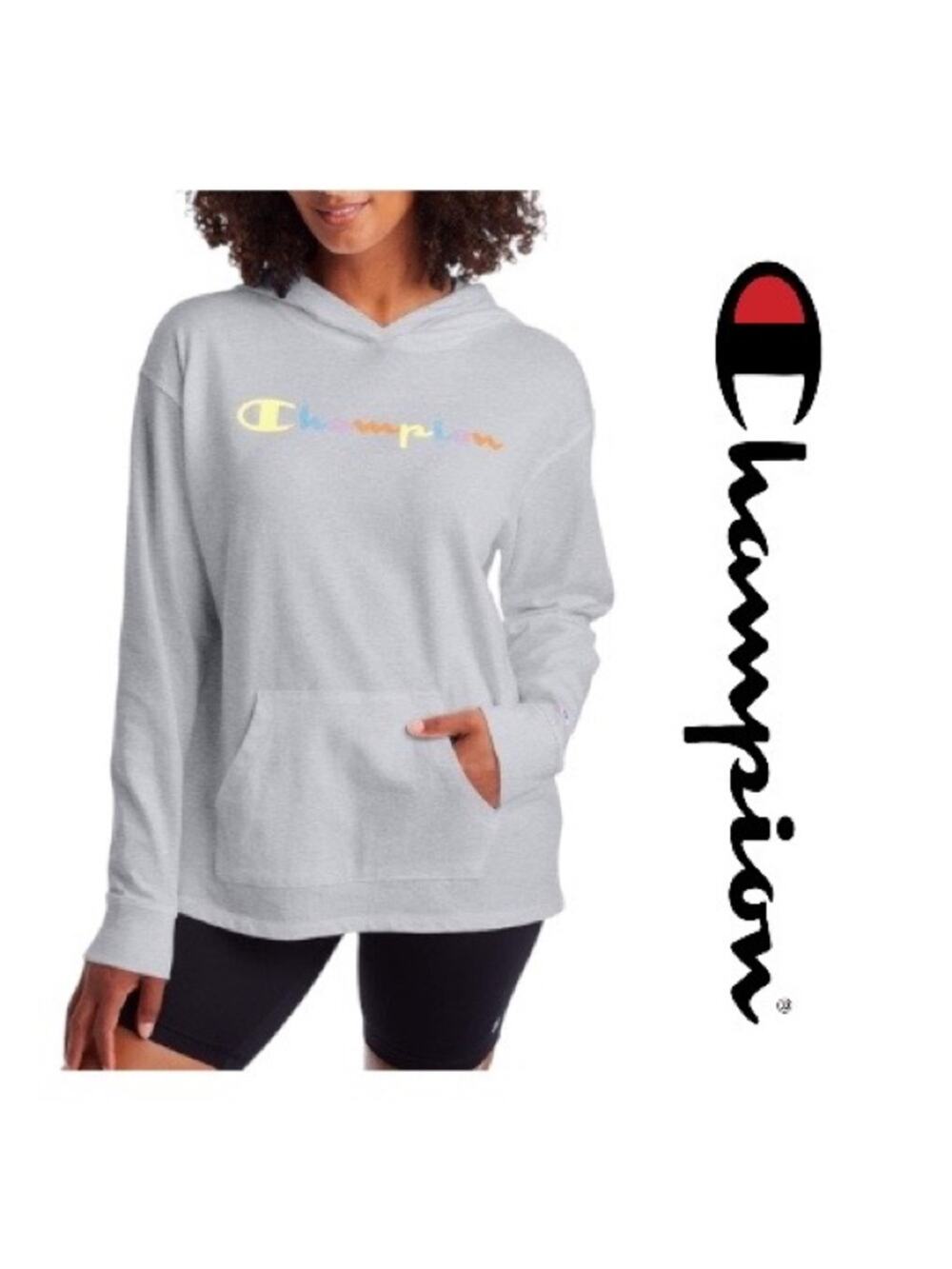 Champion Women’s Gray Pastel Rainbow Logo Hoodie Size XS
